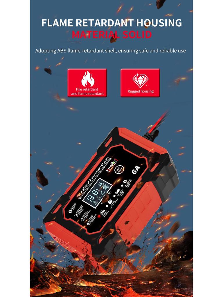 12V 6A Smart Pulse Repair Charger for Car & Motorcycle Lead-Acid Batteries