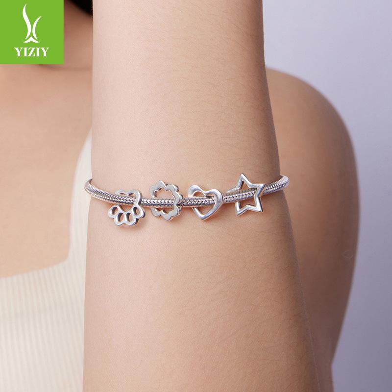 Simple Love Paw Print Beaded Collection, Charm Fashion Classic S925 Sterling Silver Star Accessories