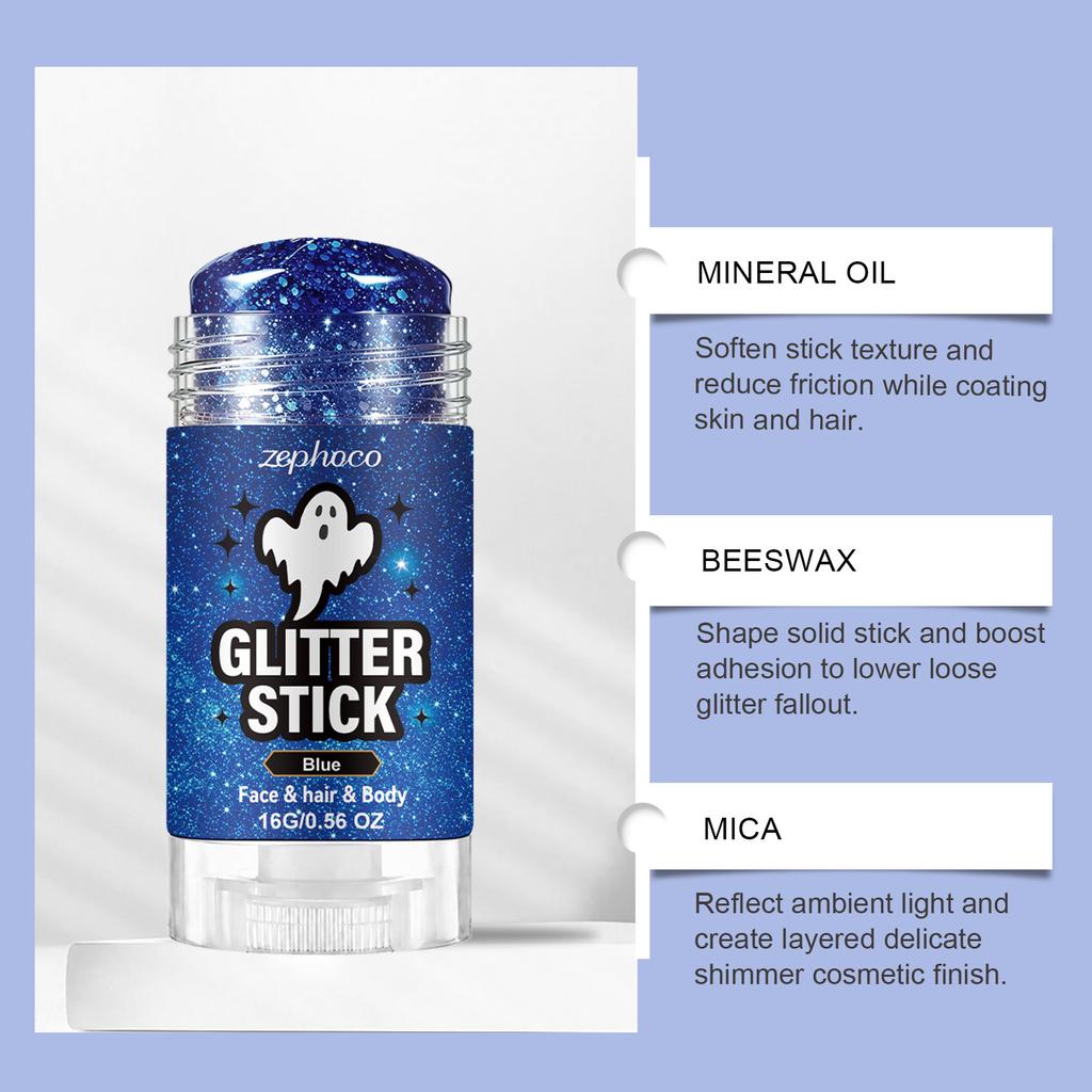Halloween Glitter Makeup Stick Blue Shimmer Face & Body Makeup Stick Festival Party Cosmetic Stick