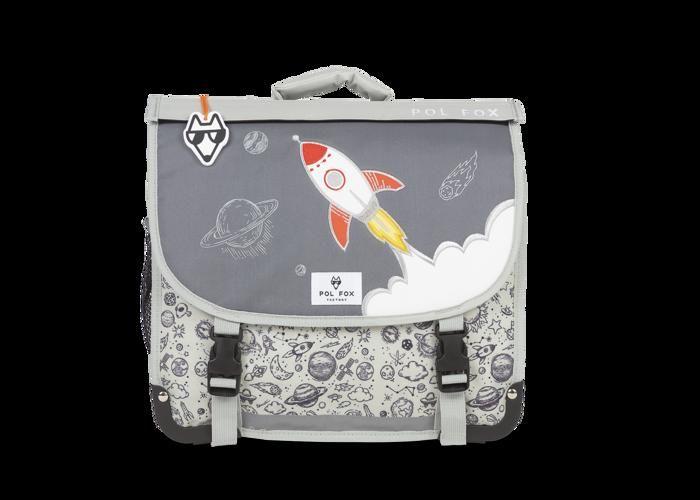 Cartable - POL FOX - ROCKET - 35 cm - Rabat réversible - Gris - Enfant