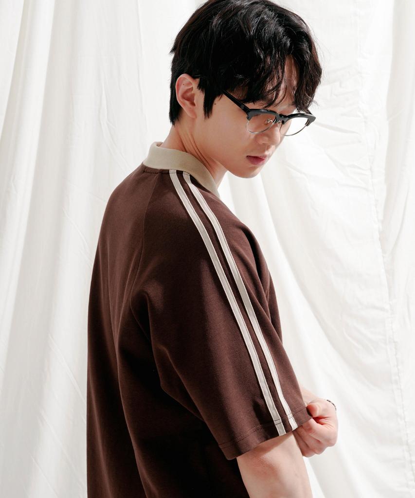 JEMUT Forward Oversized Collared Short Sleeve T-Shirt Brown Oyst2559