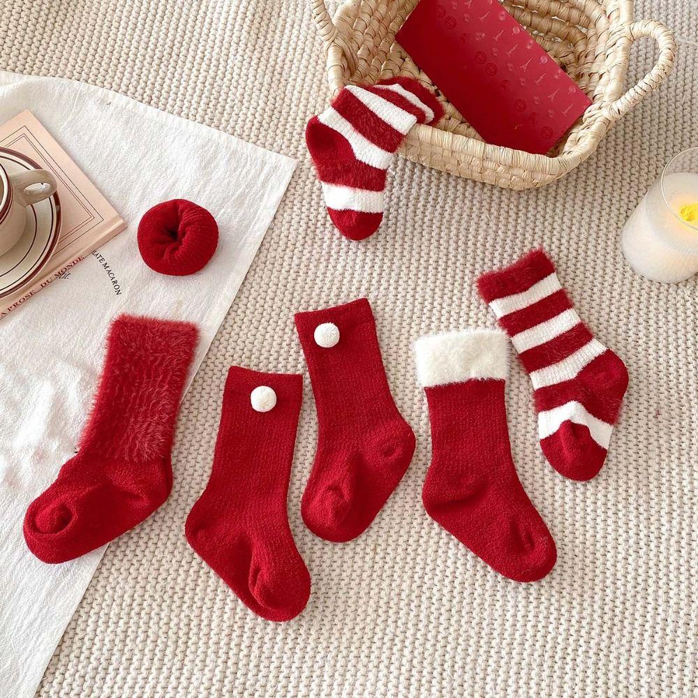 5 par Zagęszczone Ciepłe Noworoczne Czerwone Skarpetki Bawełniane Skarpetki do Kolan dla Malucha Dziecięce Pluszowe Czerwone Skarpetki Skarpetki Dziecięce