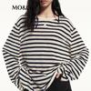 MO&Co. Women's Loose Textured Striped Linen Blend Knit Sweater
