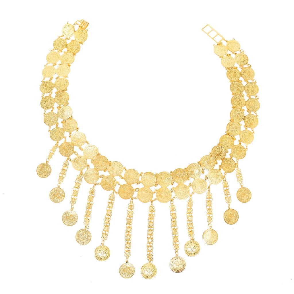 Stylish Adjustable Length Double Layer Coin and Tassels Dance Belt Decoration for Performances and Parties Supplies