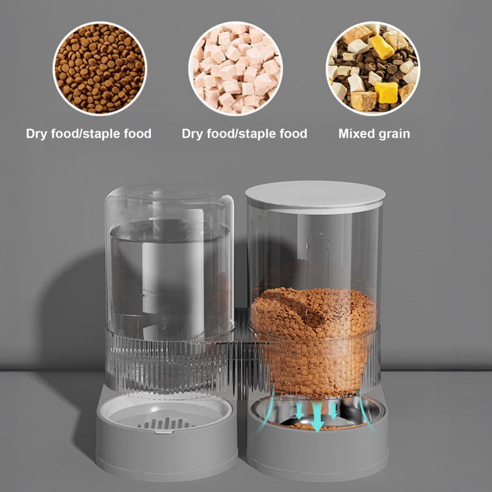 Automatic Cat Feeder Automatic Pet Feeder Water Dispenser Set for Cats Dogs 2-in-1 Food Bowl with Stainless Steel Insert