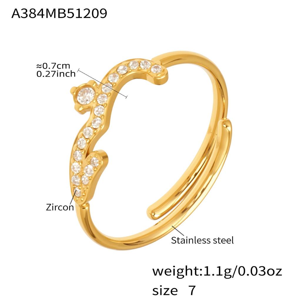 18k Gold-Plated Zirconia Inlaid Stainless Steel Open Ring Set - Modern Fashion Jewelry