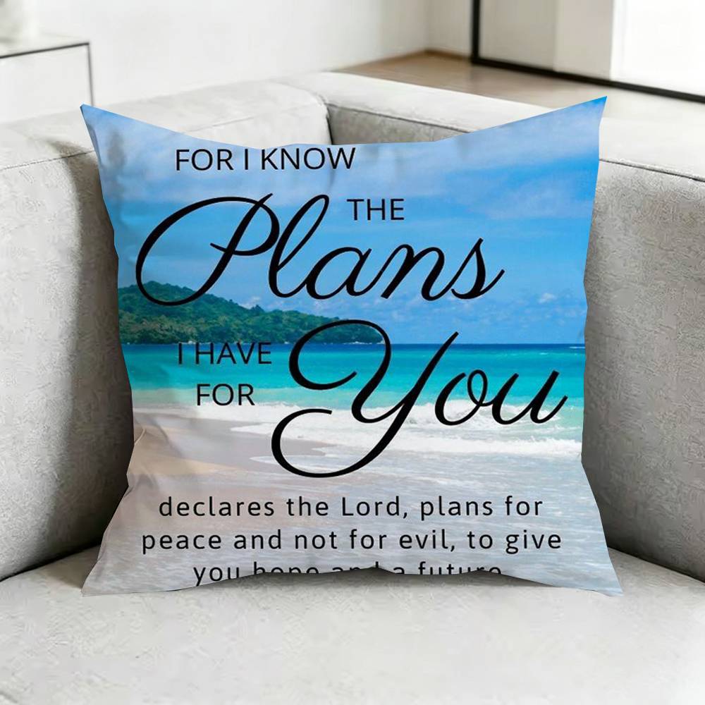 J-Jesus Bible Verse Gods Plan Square Double-Sided printed Pillow Case Bedroom Bedside Pillow Sofa Cushion Cover Gift