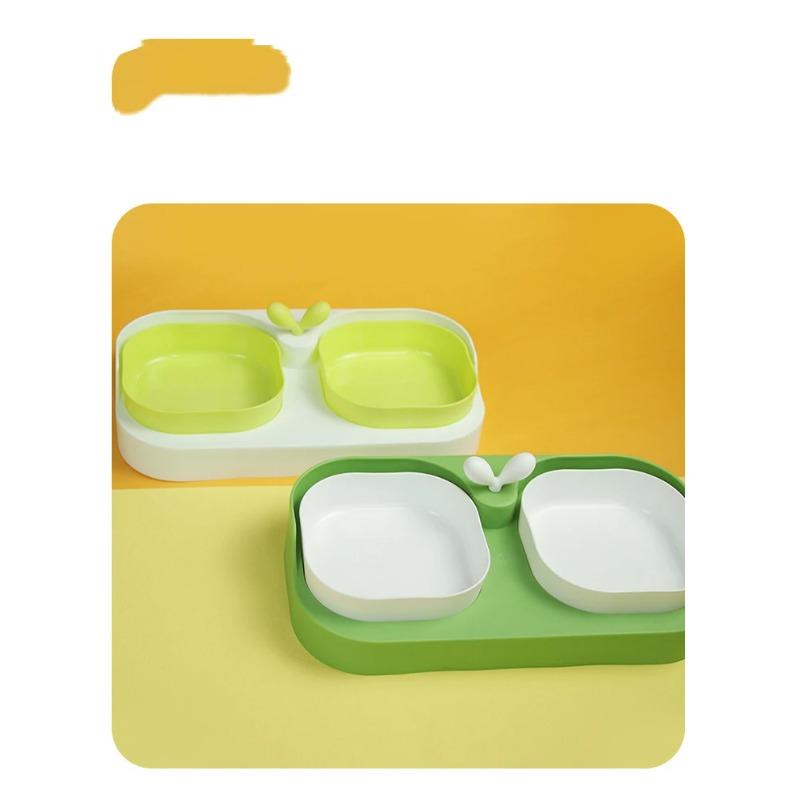 Pet Supplies Pet Cat Double Bowl Material Cartoon Cat Face Shape Food Water Feeding Bowl Non-slip Puppy Cat Feeder Accessories