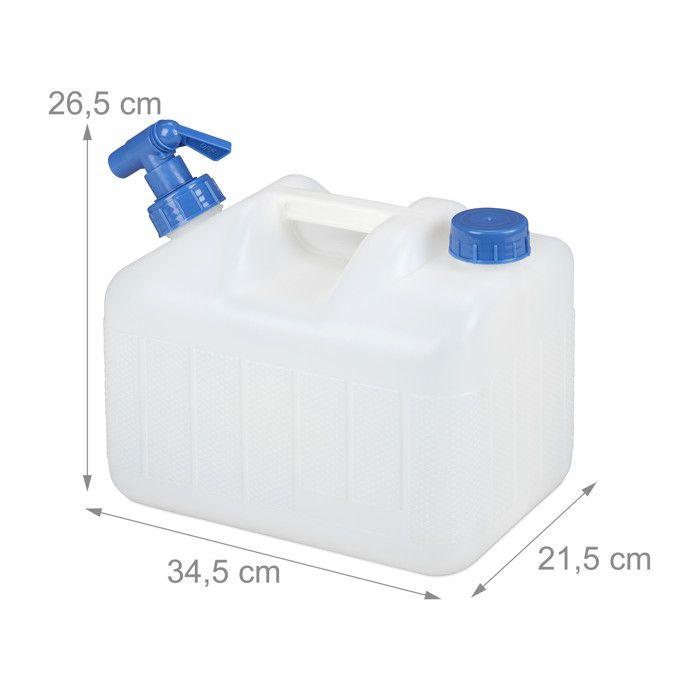 Relaxdays Jerrycan jerricane bidon d’eau robinet bouchon réservoir 10 L sans BPA camping voiture festival, blanc