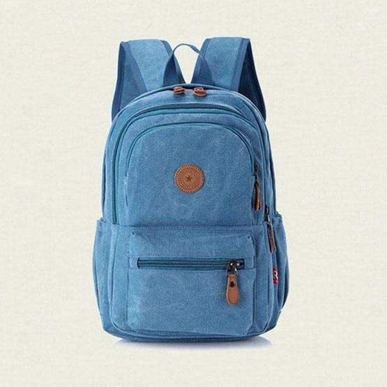 WTEMPO Solid Color Thick Wear-resistant Canvas Backpack Unisex Large-capacity Luggage Bag Denim Student Schoolbag