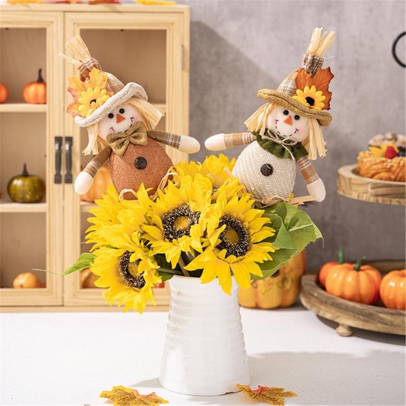 Set Of 2 Harvest Season Scarecrow Stick Puppets Thanksgiving Festives Decoration Handmade Scarecrow Stick Dolls Ornament