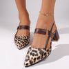 Spring/Summer New Dress Shoes – Pointed Toe Chunky Heel Covered-Toe Sandals, Medium Heel One-Band Buckle Open-Back Heeled Sandals for Women