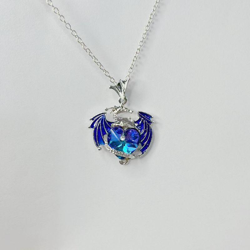 Temu Cross-border New Arrival Colorful Pendant Necklace With Heart-shaped Birthstone Dragon Wholesale Factory Direct Sale Haojie