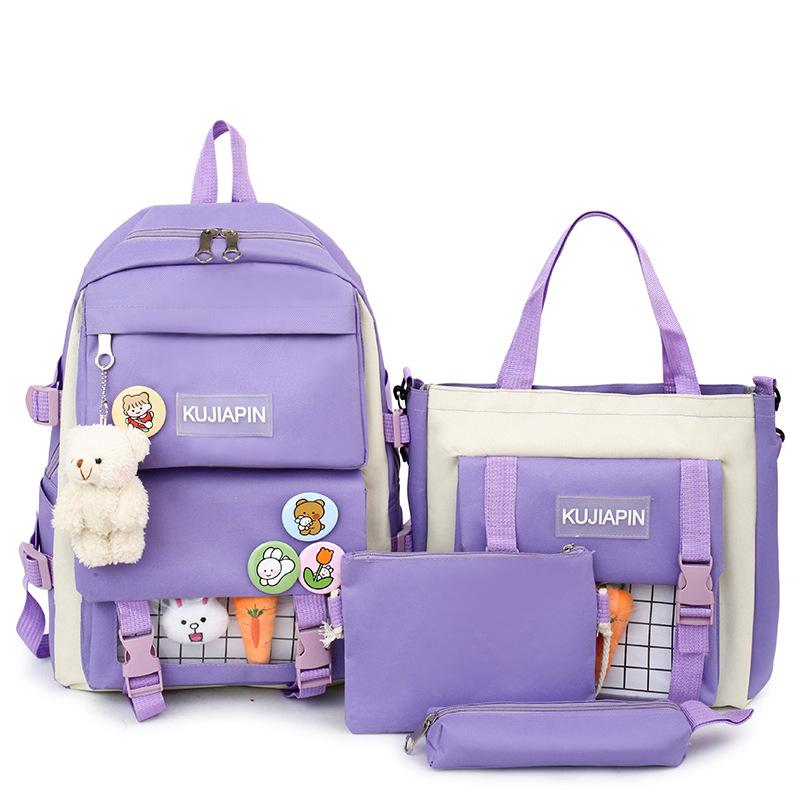 

New student schoolbag four-piece female college style backpack backpack without pendant