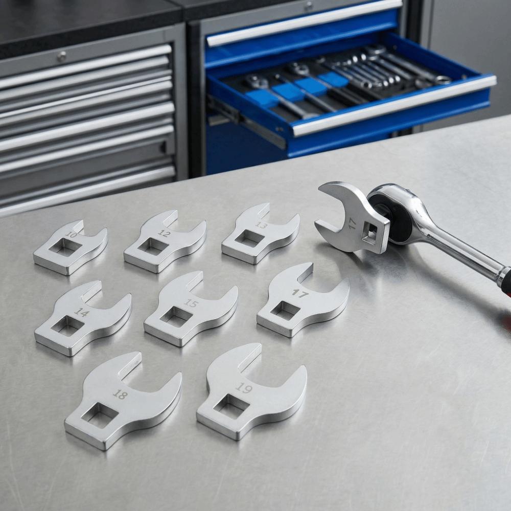 8Pcs 10-19mm Crowfoot Wrench Set Movable Head 3/8" Drive Crowfoot Wrench Set  Hard-To-Reach Areas