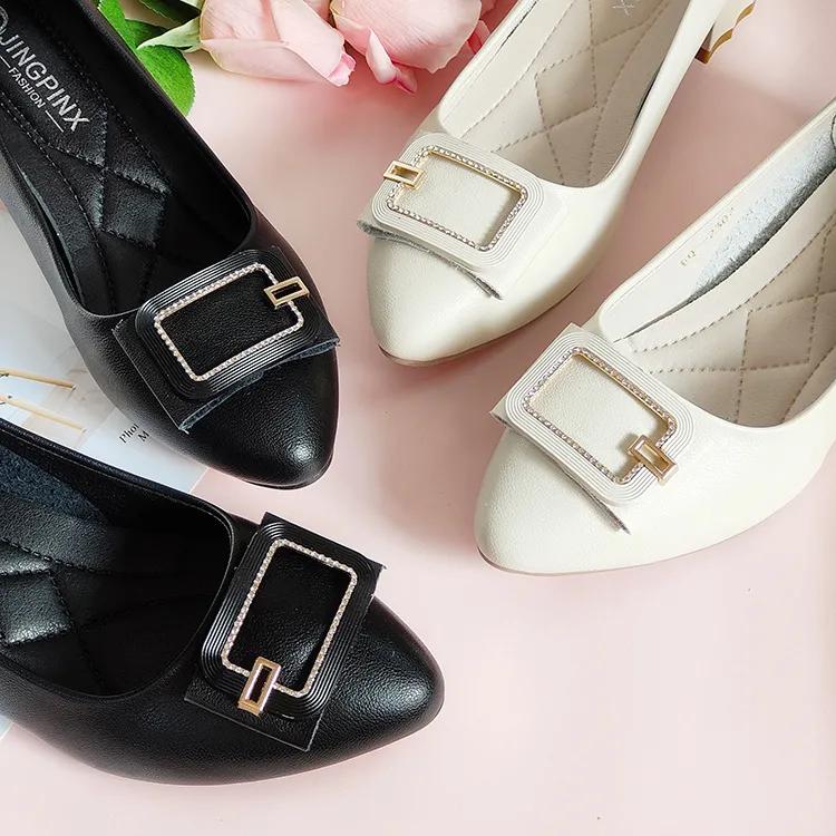 women cute round toe beige patent leather spring slip on square heel shoes lady cool black office career shoes ab684