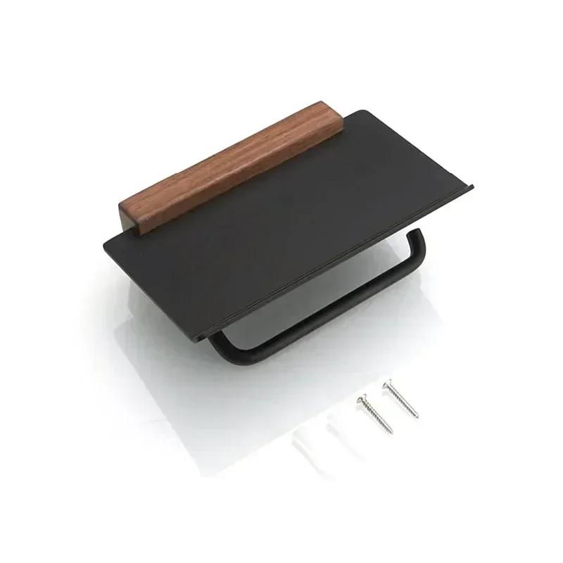 Wood Toilet Paper Holder Bathroom Wall Mount WC Paper Phone Holder Shelf Towel Roll Shelf Accessories Roll Holder Rolling paper