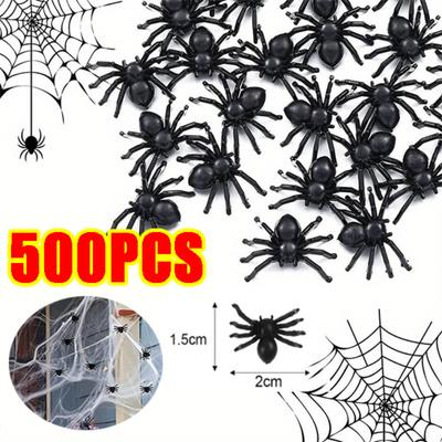 Lot de 500 mini araignées noires pour maison hantée, décoration de bar, fête, jouet de simulation, décoration d'Halloween
