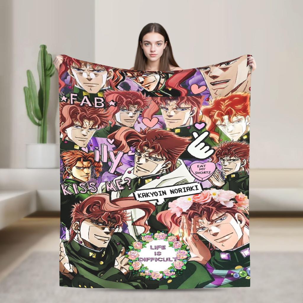 Bizarre Adventure Knitted Blanket Anime Flannel Throw Blanket Home Couch Decoration Soft Warm Bedspread