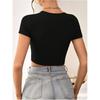 Women Sexy V Neck Slim Fit Cropped Short Sleeve Knit Solid T Shirt