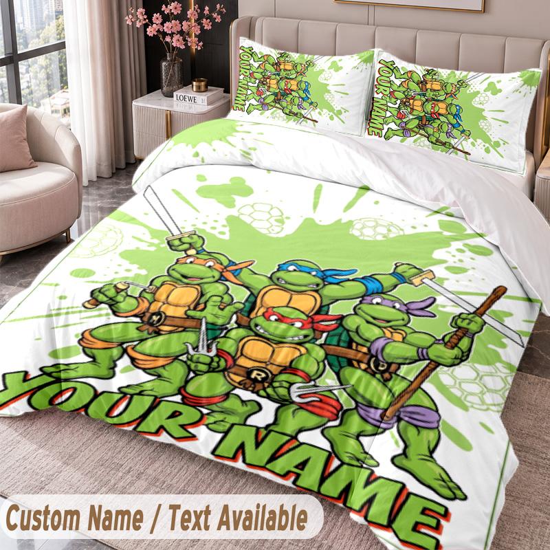 Custom Name Text 3Pcs Bedding Set Teenage Mutant Ninja Turtles Duvet Cover And Two Pillowcases
