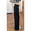 Women's Plus Size Retro Black High-Waisted Wide Leg Jeans with Pockets
