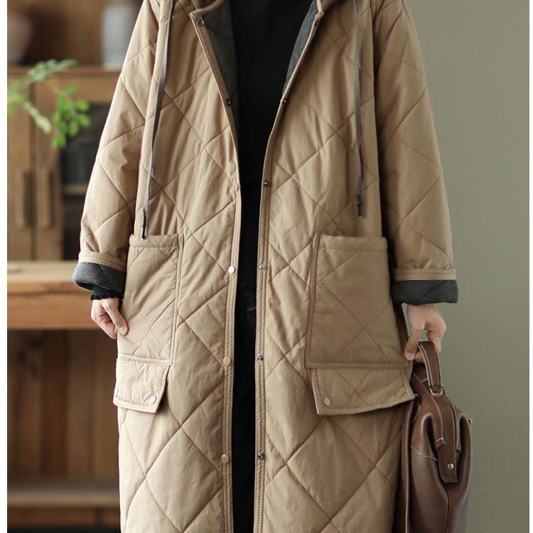 Large Ling Ge Hooded Winter Cotton Jacket for Women Loose and Casual Medium To Long Style
