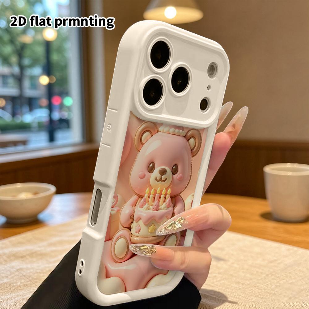 Phone case: 2D flat, suitable for iPhone 18 17 16 15 14 13 Pro protective case, pink little bear, perfect Christmas and Halloween holiday gift