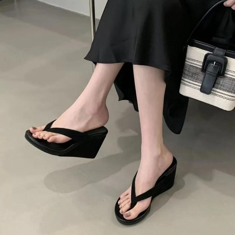 Summer New Style Summer Leopard Print Clip Toe Platform Wedges Women Slippers Fashion Thick Bottom High Heels Flip Flops Shoes