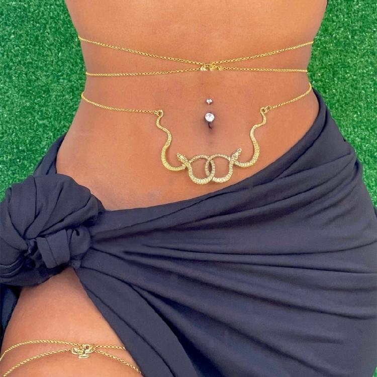 Double Snake Body Chain Glittering Belly Chain Party Waist Decors Body Jewelry