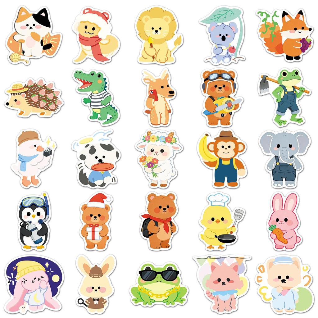 50 Hand-drawn Q Version Graffiti Animal Stickers for Bullet Journal DIY Decoration