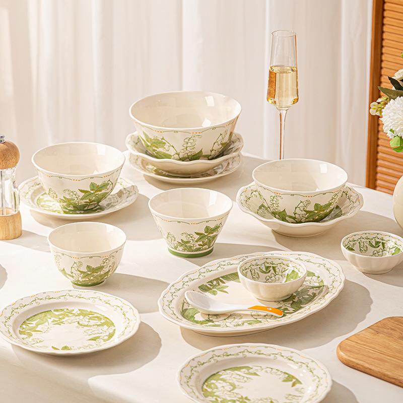 Underglaze Ceramic Tableware Set, Bowl Set, Household Rice Bowl 2025 Plate Bowl Combination, Fresh Dish Set.