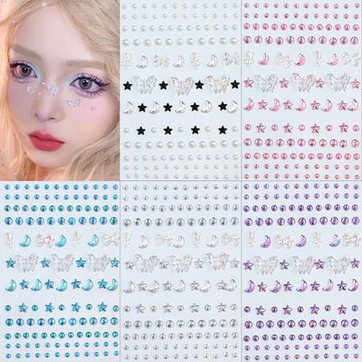 1Pcs Face Diamond Gem Pearl Sticker 3D Colorful Rhinestone Tattoo Eyeshadow Stickers Fo Festival Nail Body Makeup Bling Decor