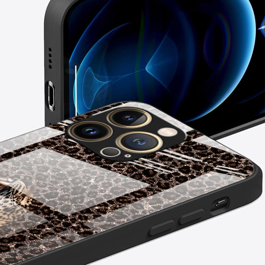 Glass Phone Cover Case for iPhone 17 Pro Max 8 15 Plus 11 Air 14 16 12 XR 13 Leopard Print Leopard