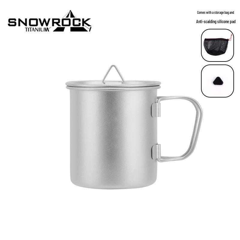 Reine Titan Tasse mit Deckel - Outdoor Camping & Wandern, Klappbarer Griff, Kaffee Wasserbecher