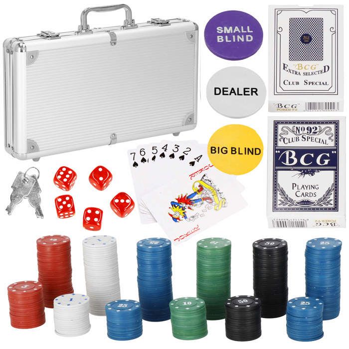 Set de poker - SPRINGOS - 300 jetons - 2 jeux de cartes - Mallette avec clés