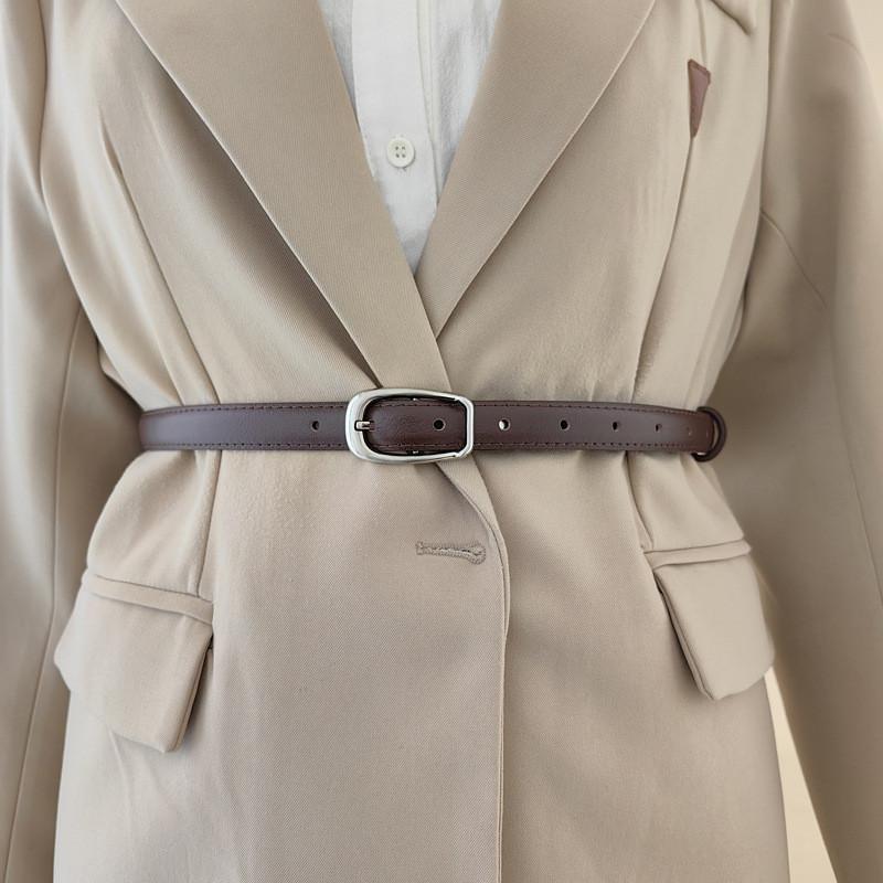 Womens Minimalist Style Waist Belt Elliptical Metal Buckle Dress Belt Shapewear