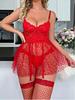 European & American Polka Dot Mesh Hollow-Out Suspender Lingerie Set