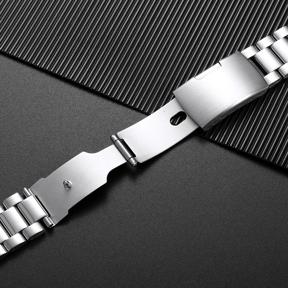Universal Strap Stainless Steel Watch Band 18mm 20mm 22mm Folding Safety Buckle Arce End Bracelet Three Beads Belt Accessories