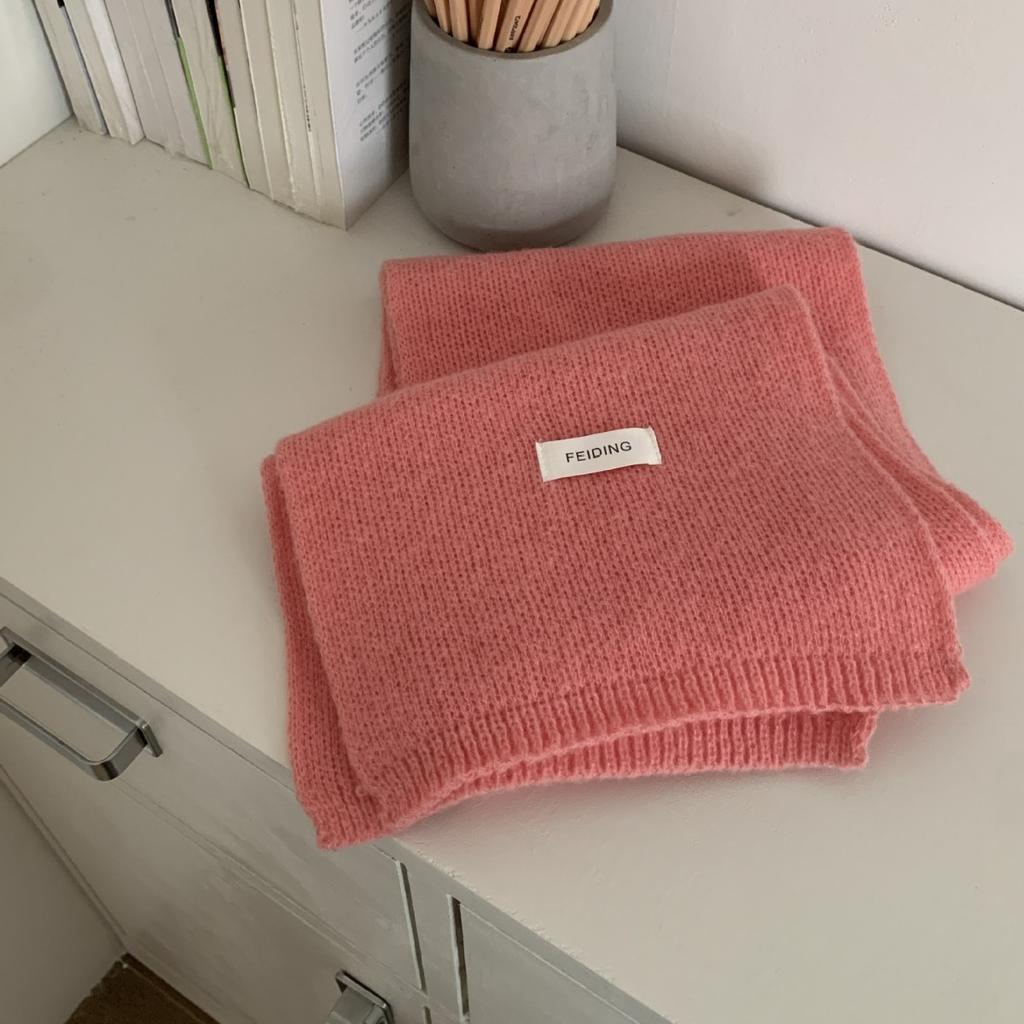 New Solid Color Flat Scarf for Winter Women's Knitted Wool Soft and Waxy Warm Scarf Korean Style Couple Versatile Fashion