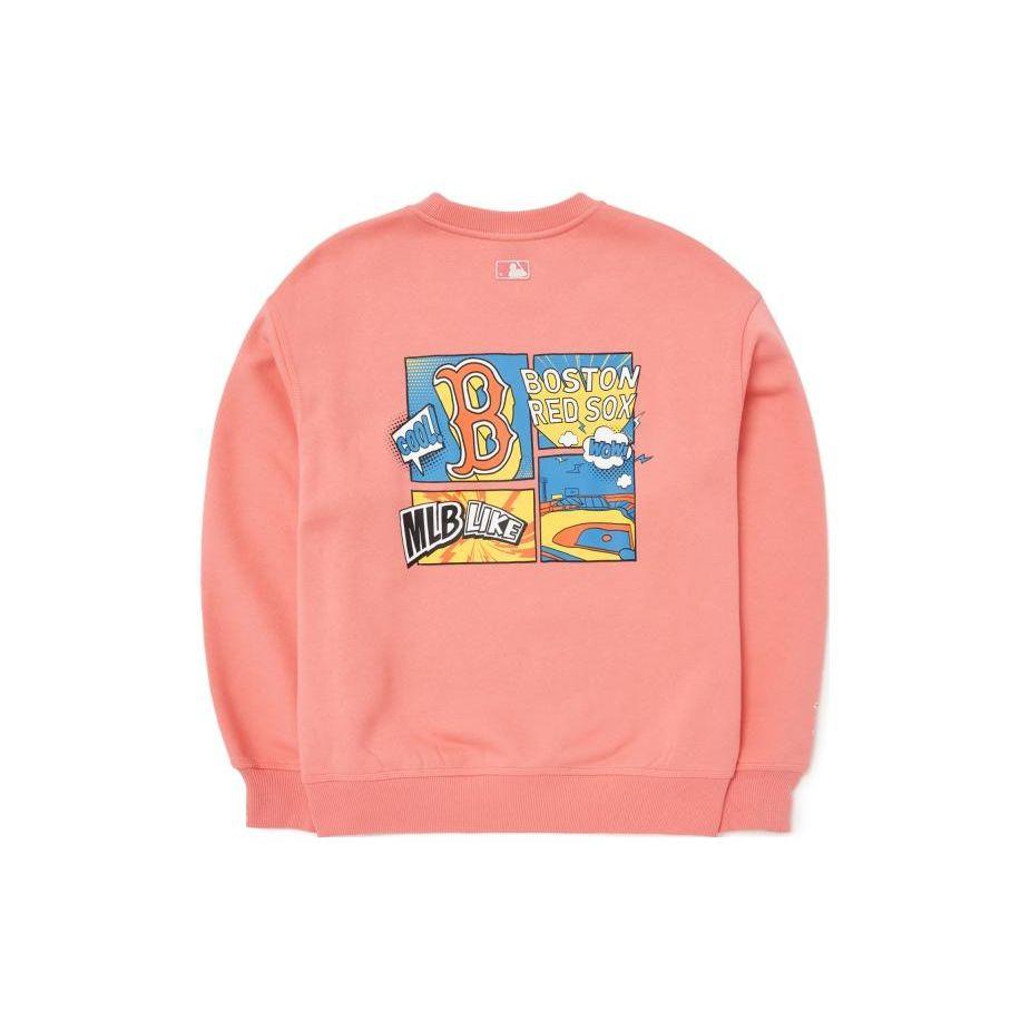 MLB Boston Red Sox Logo Print Crewneck Fleece Sweatshirt Unisex sweatshirt Orange Pink 3AMTL0426-43COS