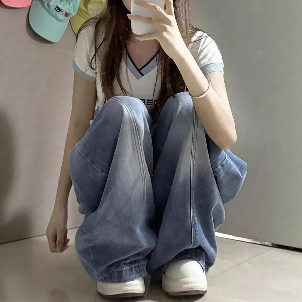 Retro Curved High-Waist Wide Leg Jeans for Women - Versatile & Slimming Spring/Summer Trend