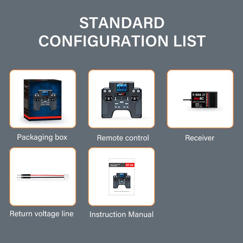 HOTRC HT-8A Transmitter 8CH Radio Controller Cruise Control Gyroscope 300M with F-08A Receiver For Model Aircraft Car Boat