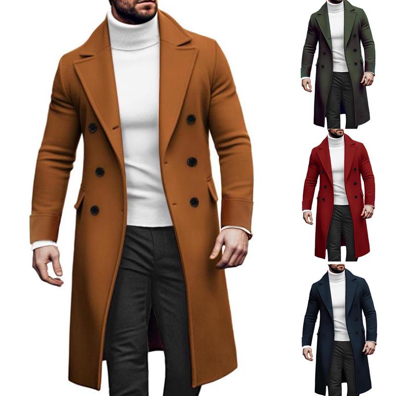 European 2024 Men's Double-Breasted Wool Overcoat In Stock
