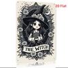 Funny and Satirical MetalTin Sign Ironwork  Black and White A Female Witch Holding a Book with a Decorative Border