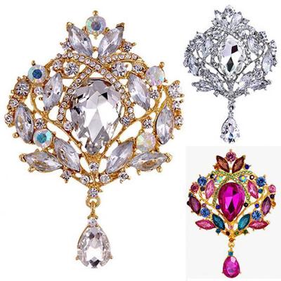 Mehrfarbige Wassertropfen-Strass-Kristall-Hochzeits-Braut-Legierungs-Pin-Brosche für Damen