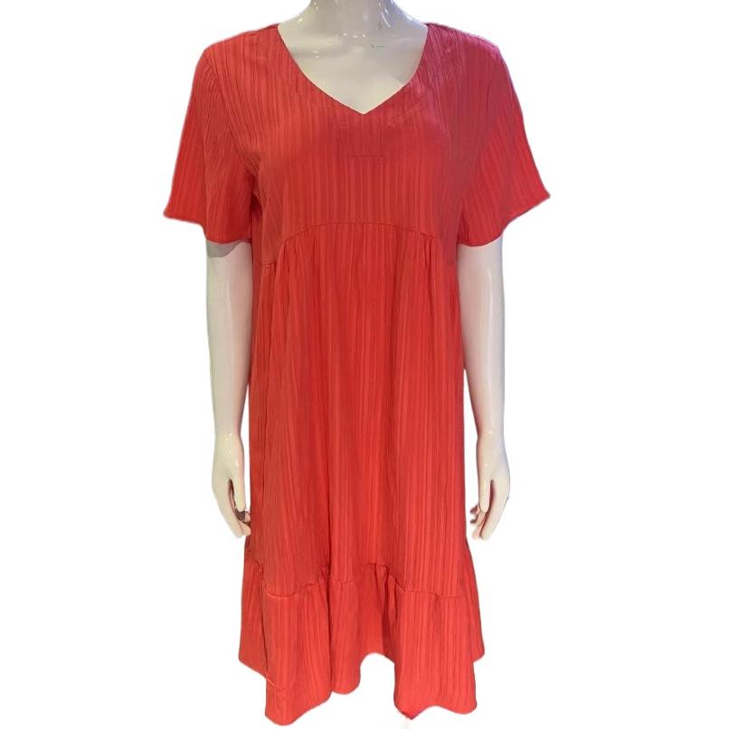 QICED Abiti casual a vita alta con scollo a V a maniche corte con stampa tinta unita primavera estate moda donna