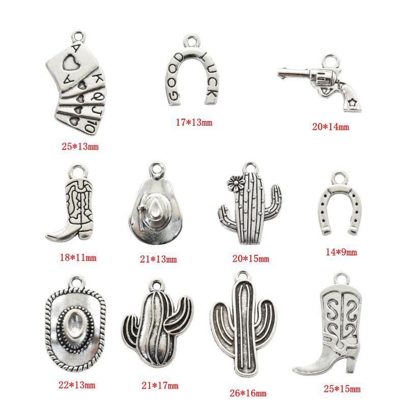 100g Western Cowboy Charm Set: Hat, Boots, Gun, Cactus & More DIY Alloy Jewelry Accessories