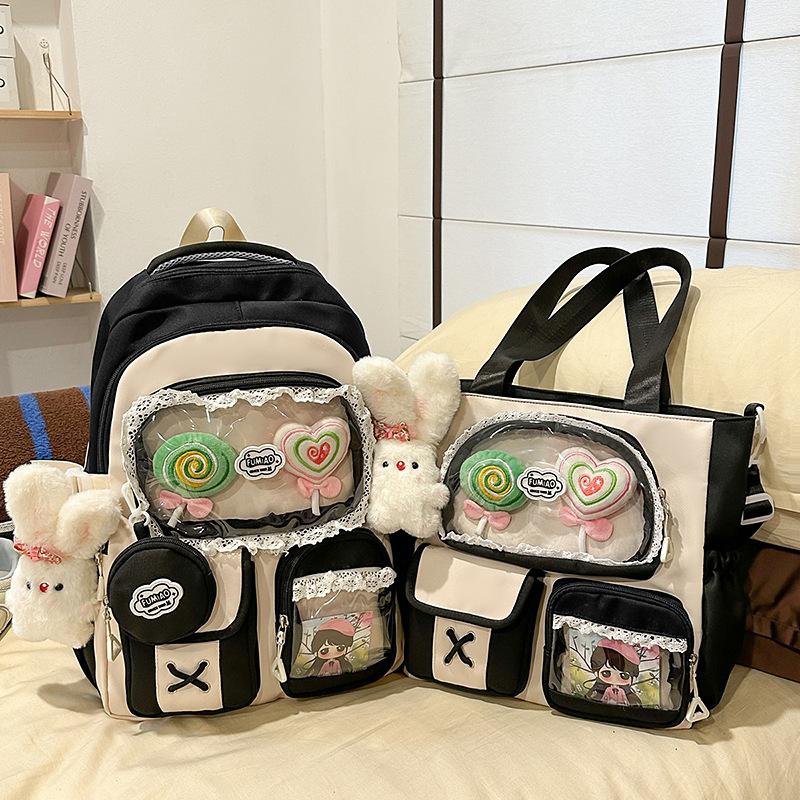 High value dopamine sweet contrasting color girl heart backpack college wind junior high school students multi-compartment backpack