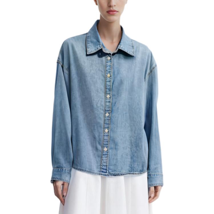 Levis Solid Color Loose Long Sleeve Shirt Women Shirts Sky-Blue A7610-0000